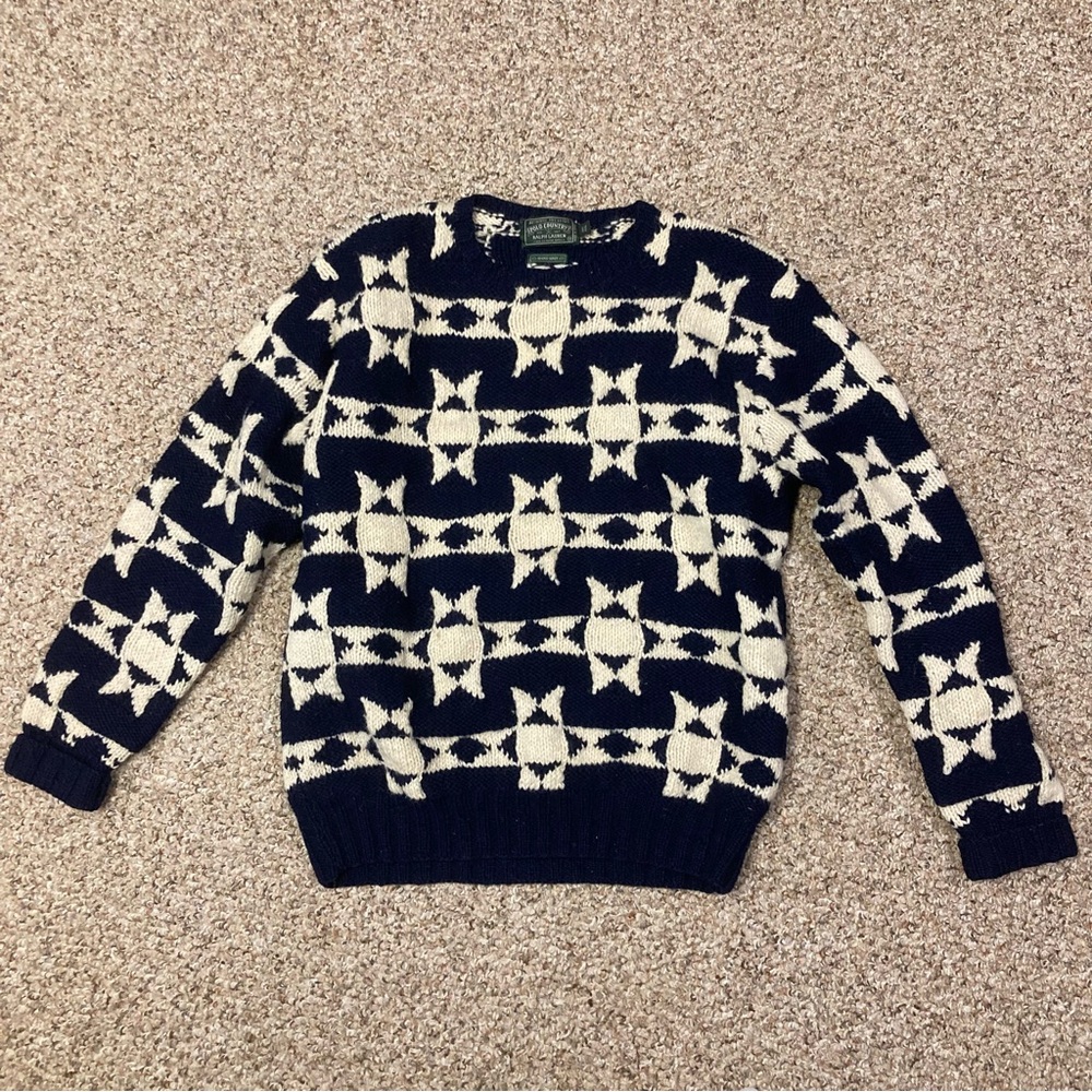 Polo Country Ralph Lauren Star Knit Design Wool Sweater RRL Mountain sz Med vtg